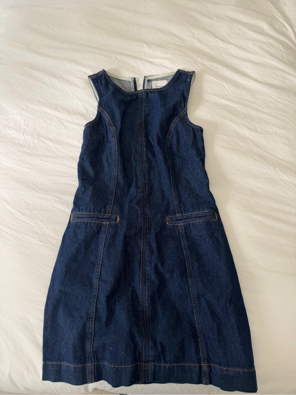 Reformation Dark Blue Denim Sleeveless A-Line Dress